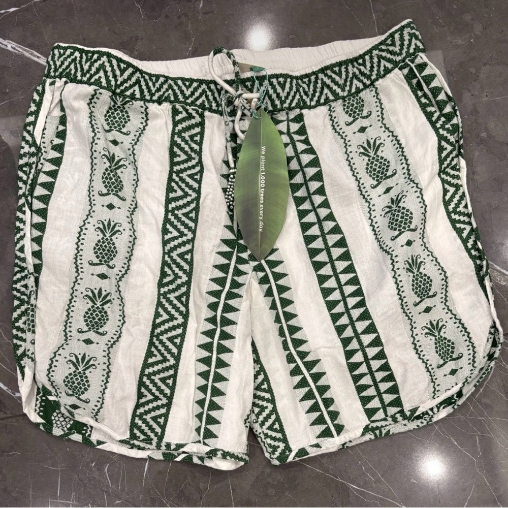 Women's Green & White Patterned Drawstring Shorts